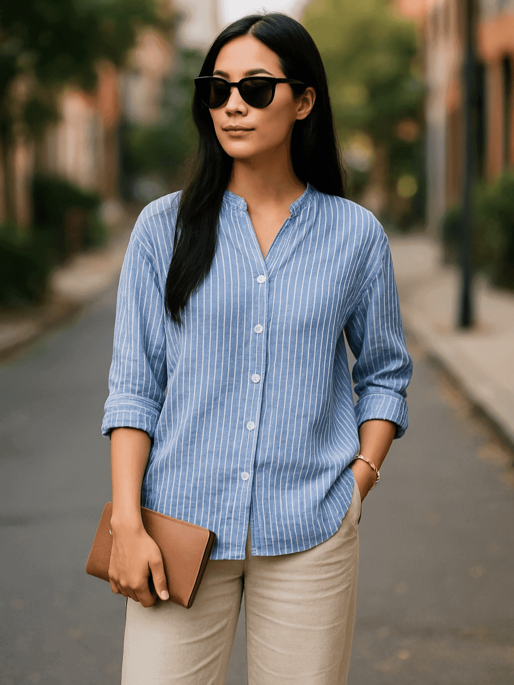 Blue and White Striped Linen Shirt